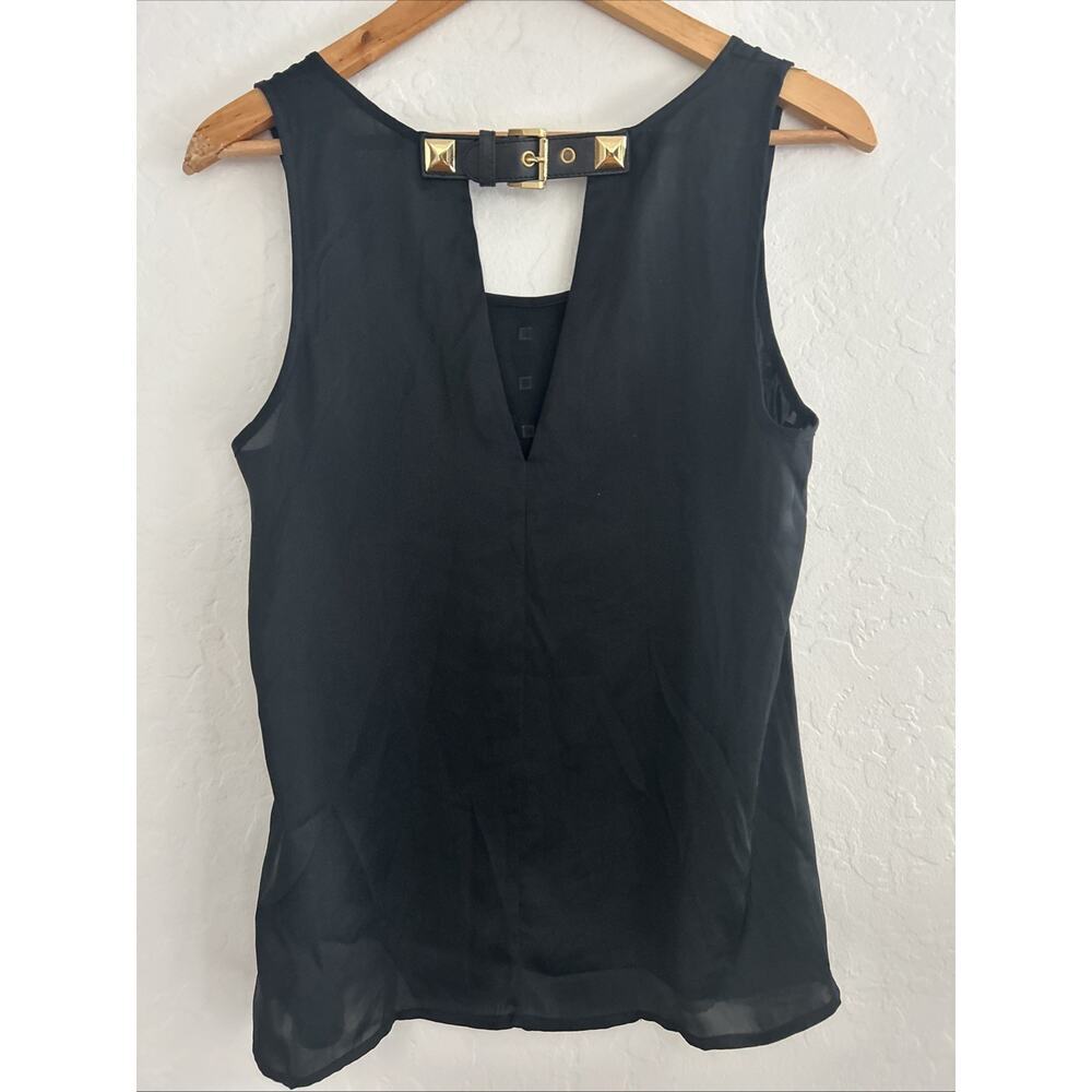 Michael Kors Womens Black Sleeveless Top Blouse Gold Studs Black Buckle Detail S - Picture 3 of 6
